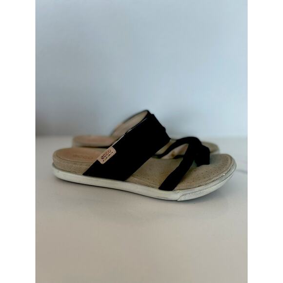 ECCO Flip Flop Thong Toe Sandals Black Leather Women's Size 38 - Picture 1 of 7